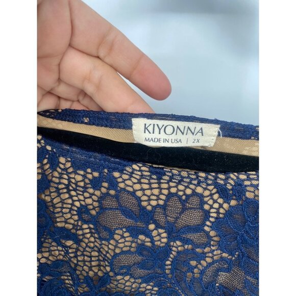 Kiyonna Dress Womens Size 2X CINCH WAIST Blue Floral Lace Half Sleeve Boat Neck - Picture 5 of 7